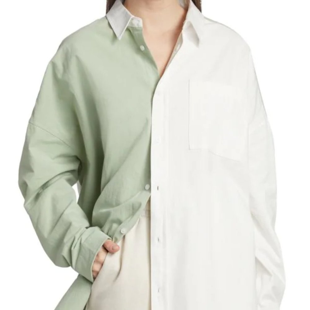 BLANCA Angel Two-Tone Cotton Shirt Green White XS New with Tags